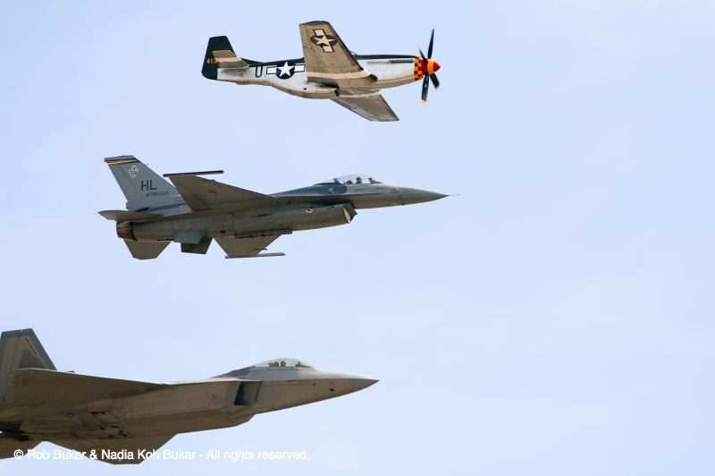 F-22, F16, and P-51 Mustang